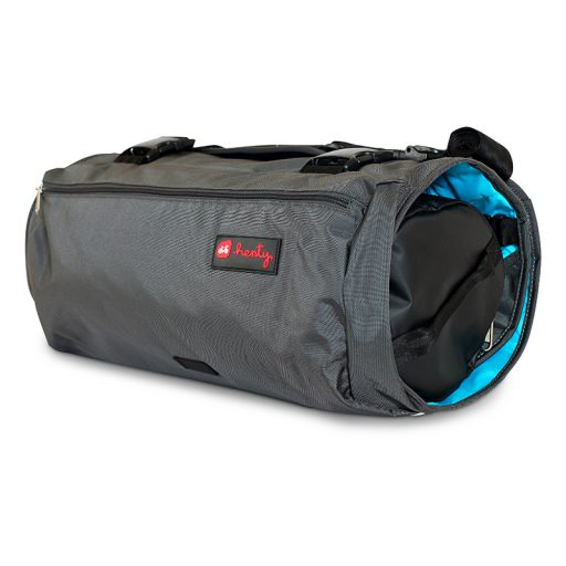 Wingman messenger bag for commuting or travel in grey with blue inside.
