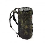 A standing rolled up CoPilot Backpack in Camo (Limited Edition). Travel backpack.